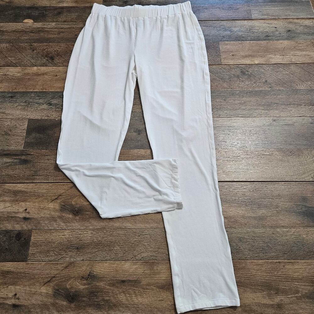 Ela USA Pants White Large Pull On‎ Ankle Lightweight Summer Stretchy Coastal